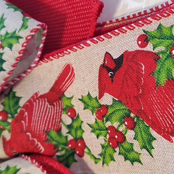 🌲 4 Large Christmas Holiday Bows Large 10"x22" Cardinal Holly Print - Picture 4 of 5